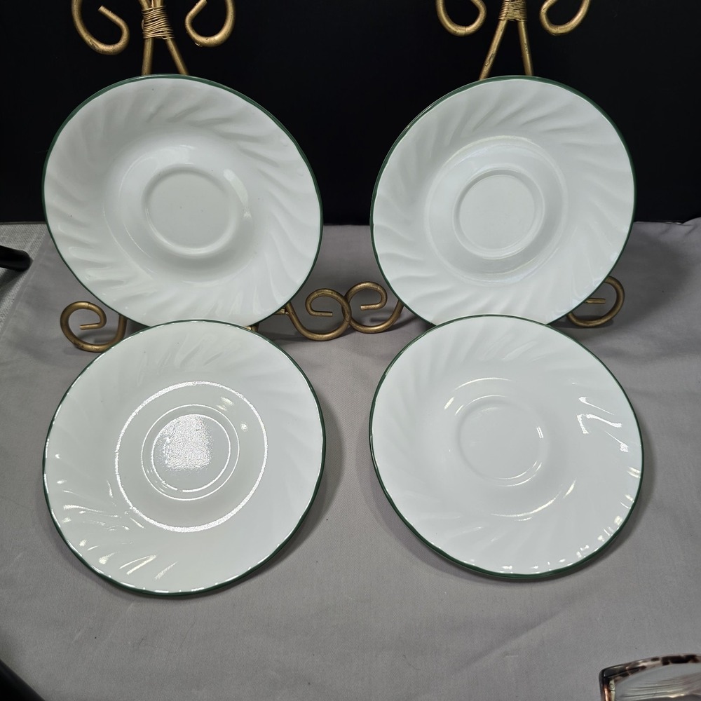 Corelle Calloway Green Ivy Saucer Plates Swirl Pattern Green Trim